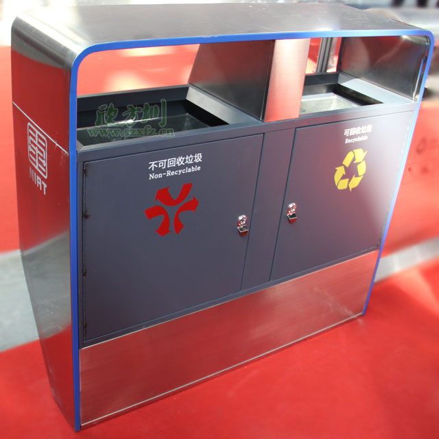 戶(hù)外鋼制環(huán)衛(wèi)垃圾桶欣方圳展廳不銹鋼材質(zhì)樣品展示